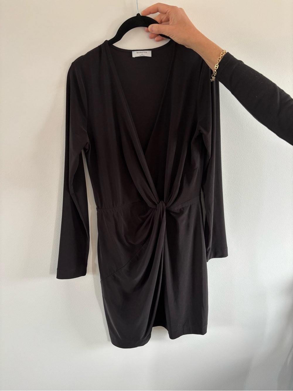 Babaton Black Long-Sleeve Twist Front Mini Dress